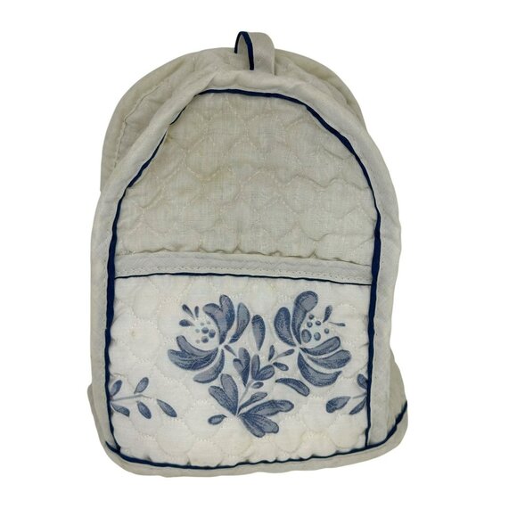 Vintage Pfaltzgraff Yorktowne Quilted Toaster/Kettle Cover | White & Blue Flora - Picture 1 of 11